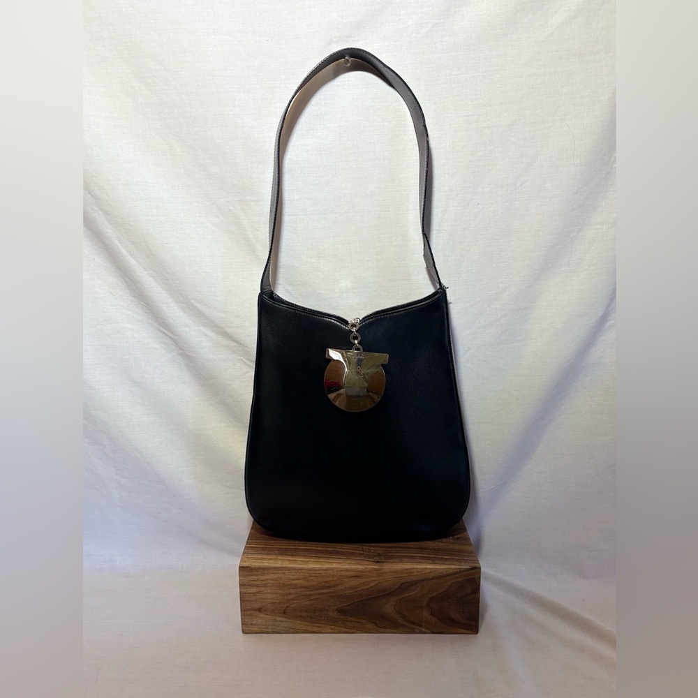 Salvatore Ferragamo Unique Gancini Saffiano Black Leather Shoulder Bag
